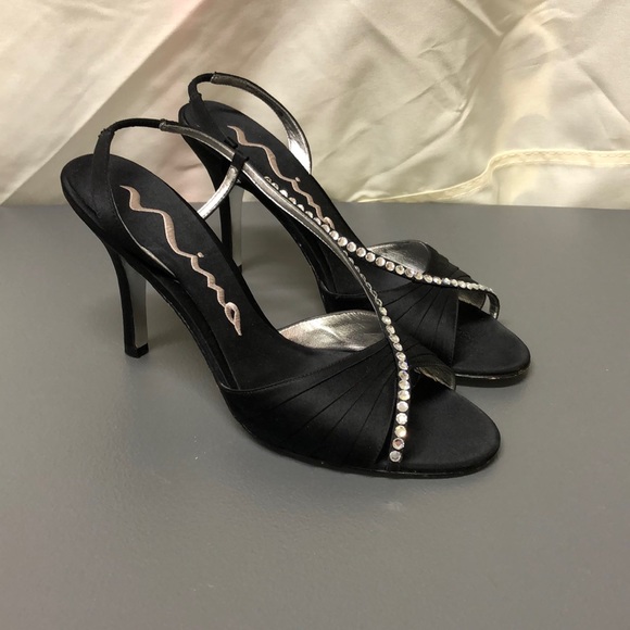 Nina | Black Faux Diamond Strappy Heels - Picture 1 of 9